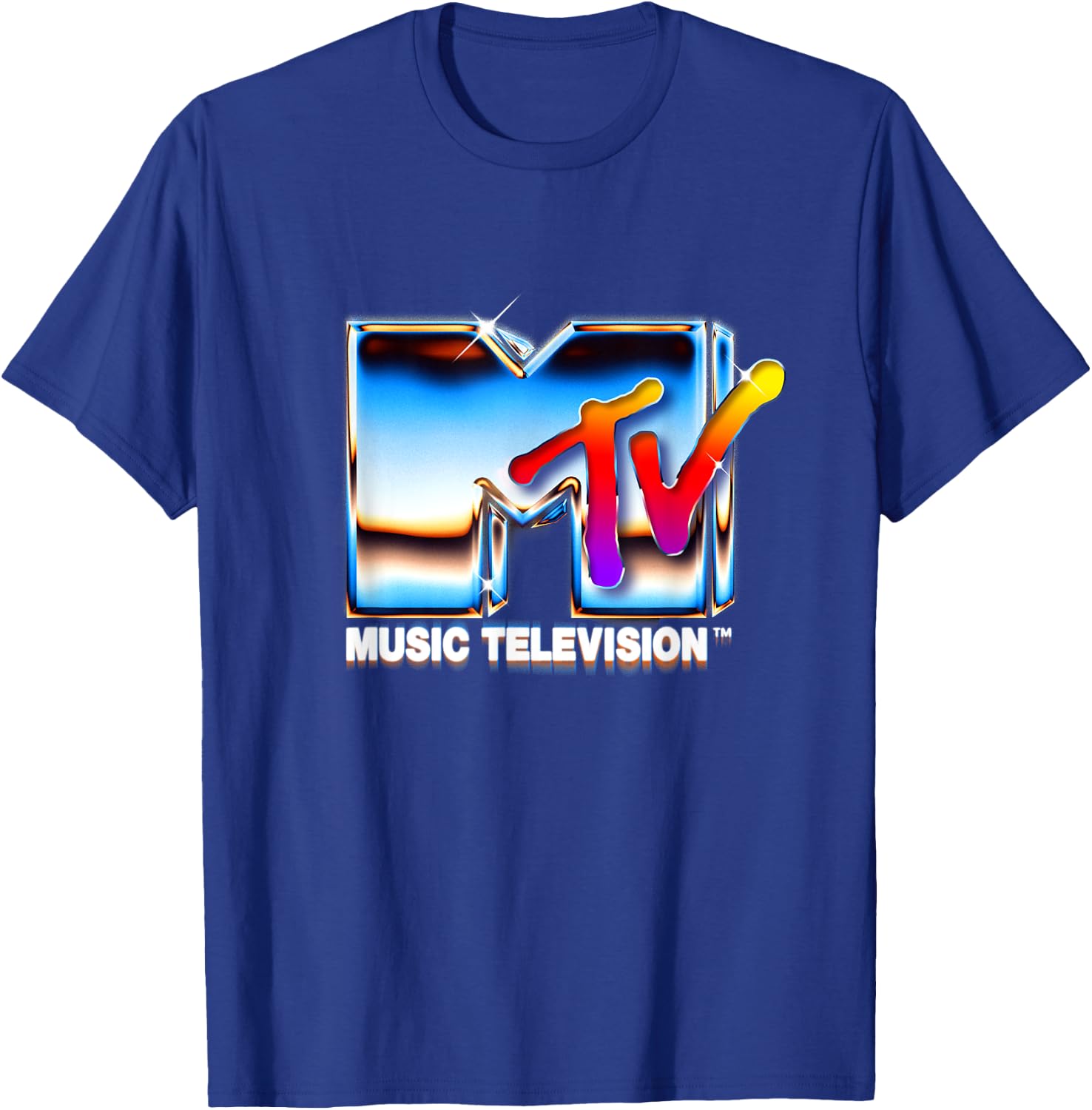 Mademark x MTV - MTV Logo 80s Rainbow Chrome Mirror Retro MTV T-Shirt - T-Shirt | Royal
