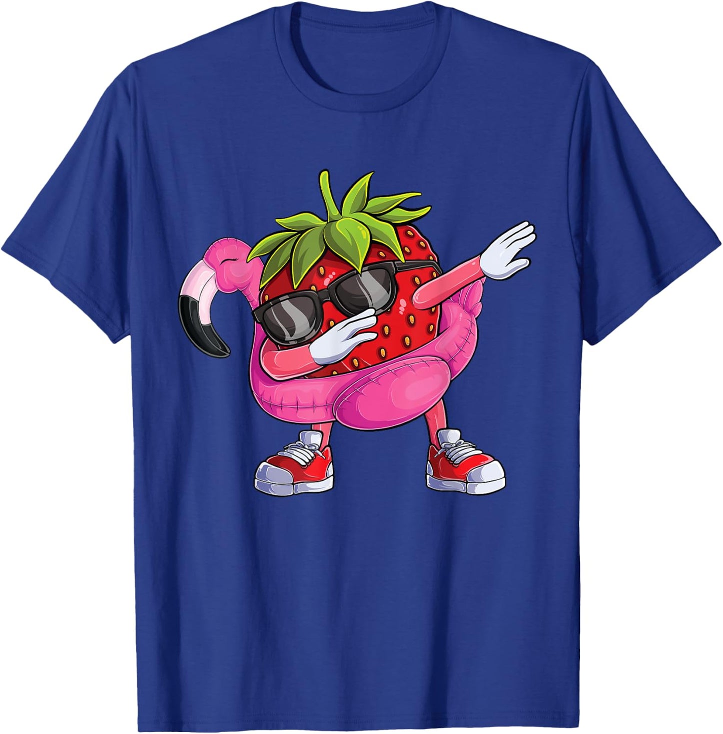 Dabbing Strawberry Flamingo Tropical aloha Beach Hawaiian Women Kids T-Shirt - T-Shirt | Royal