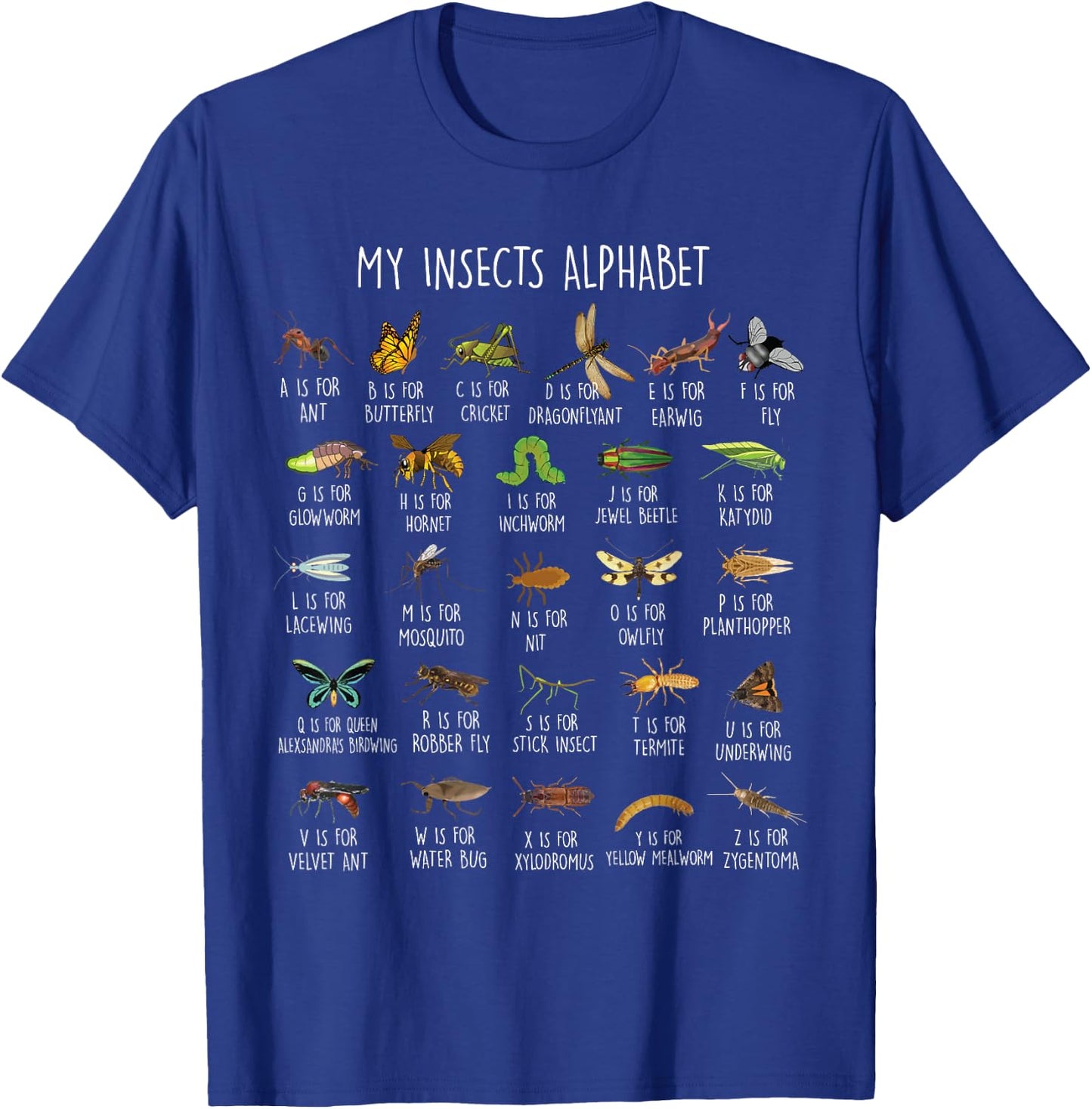 Types Of Insects Alphabet A-Z Identification T-Shirt - T-Shirt | Royal