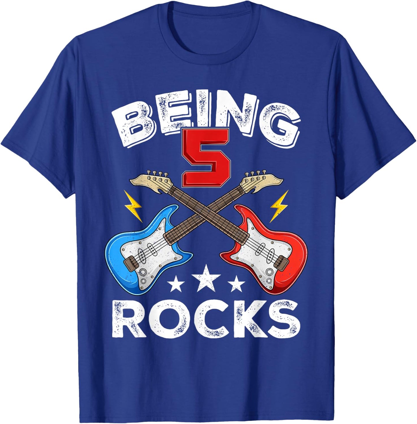 Being 5 Rocks Guitar Five Years Boy Kids Funny 5th Birthday T-Shirt - T-Shirt | Royal
