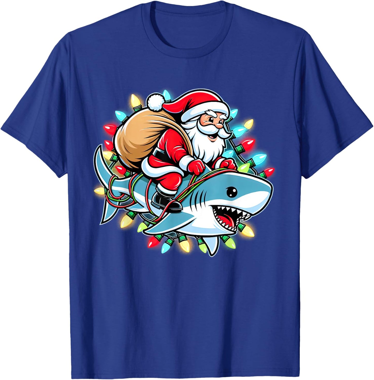 Santa Claus Riding Shark Christmas Boys Merry Sharkmas Xmas T-Shirt - T-Shirt | Royal