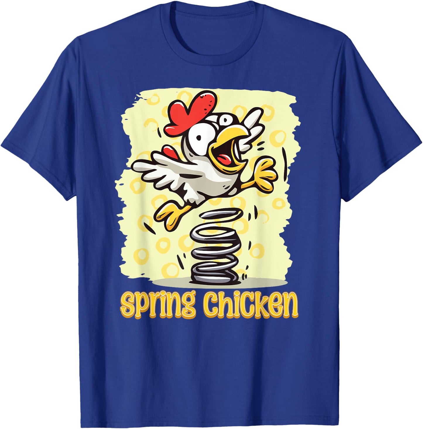 Spring Chicken Bouncy Flying Funny Gag Cartoon T-Shirt - T-Shirt | Royal