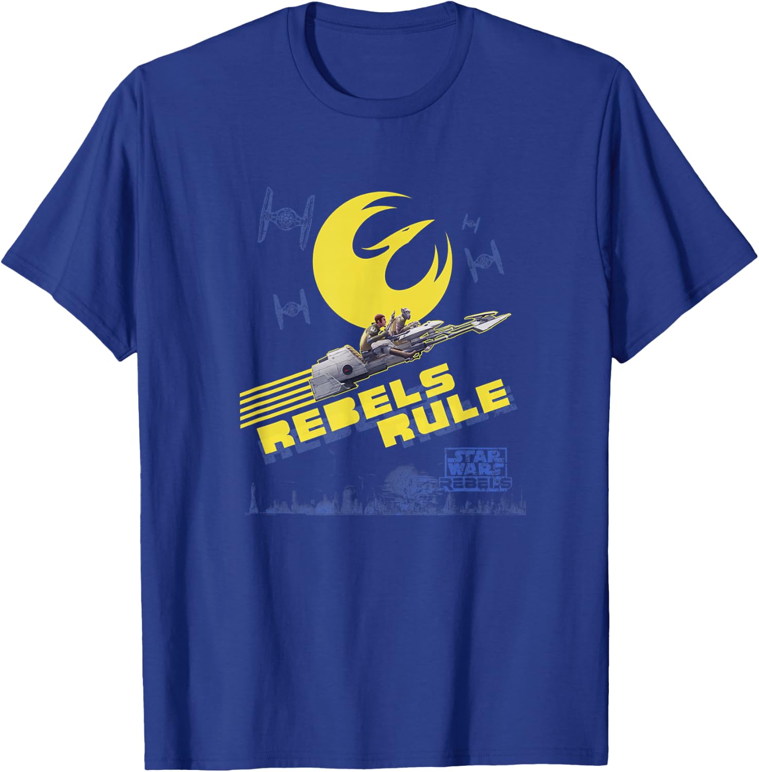 Star Wars Rebels Kanan & Zeb Riding Space Bikes Vintage V2 T-Shirt - T-Shirt | Royal