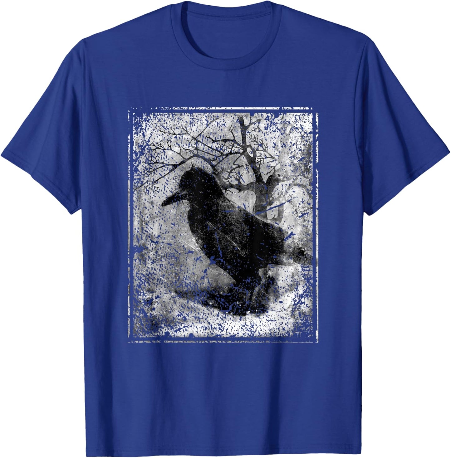 Black Crow on Tree- Vintage Dark Art Occult Aesthetics T-Shirt - T-Shirt | Royal