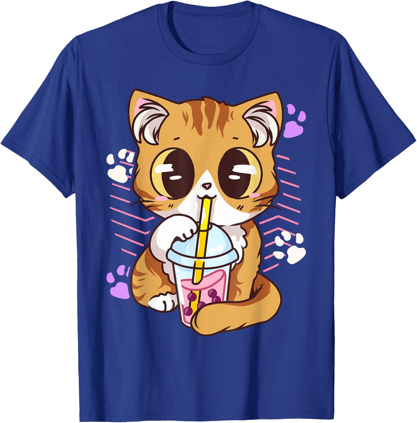 Cute Kawaii Cat Boba Bubble Milk Tea Anime Neko Kitten T-Shirt - T-Shirt | Royal