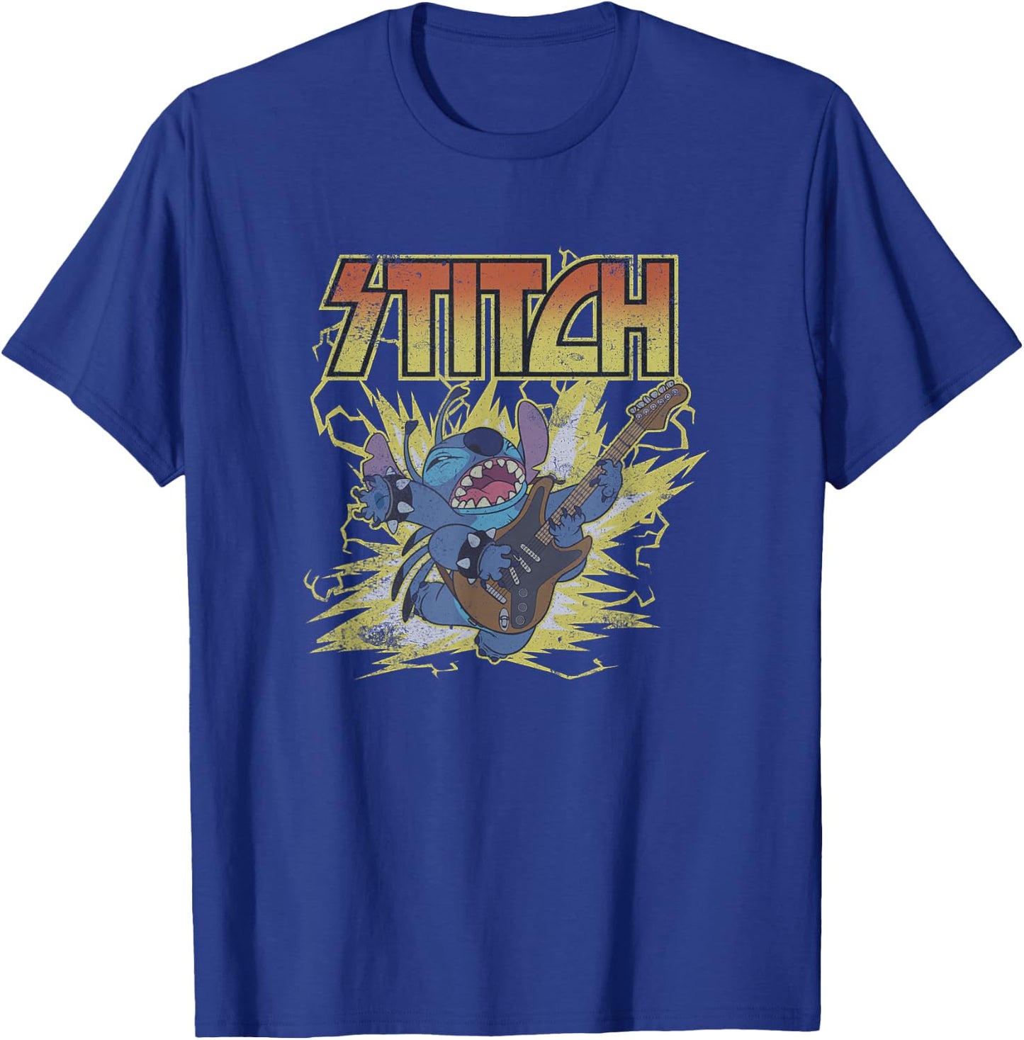 Disney Lilo & Stitch Hard Rocking Guitar Player Distressed T-Shirt - T-Shirt | Royal