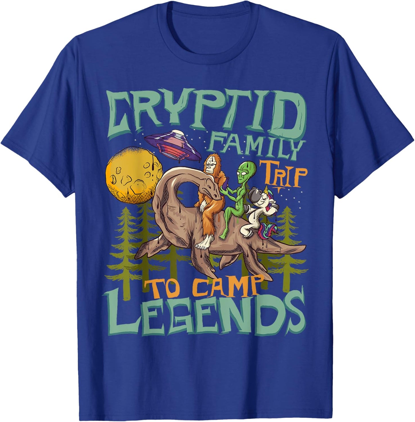Funny Bigfoot Nessie Unicorn Alien - UFO - Cryptid Legends T-Shirt - T-Shirt | Royal