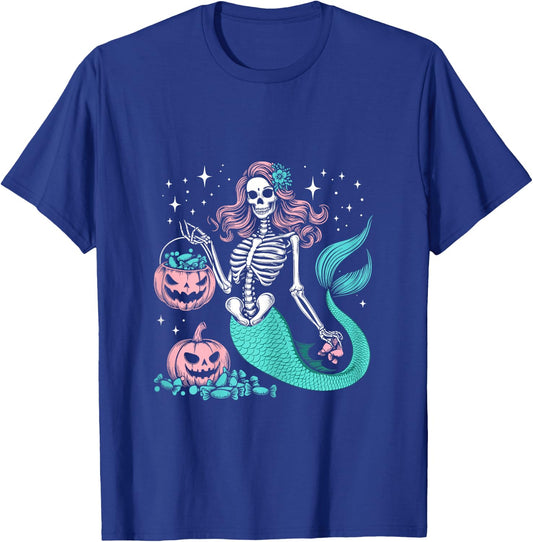 Halloween Mermaid Funny Skeleton T-Shirt - T-Shirt | Royal