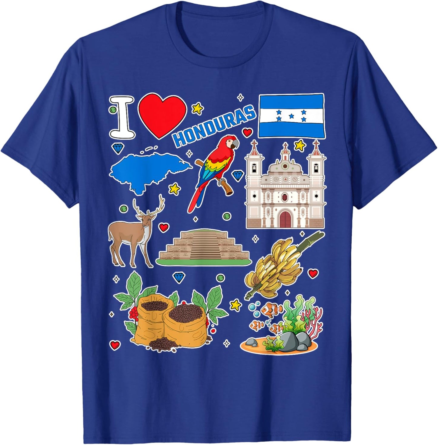 Honduran hand drawn symbols, Honduras map, cultural icons T-Shirt - T-Shirt | Royal