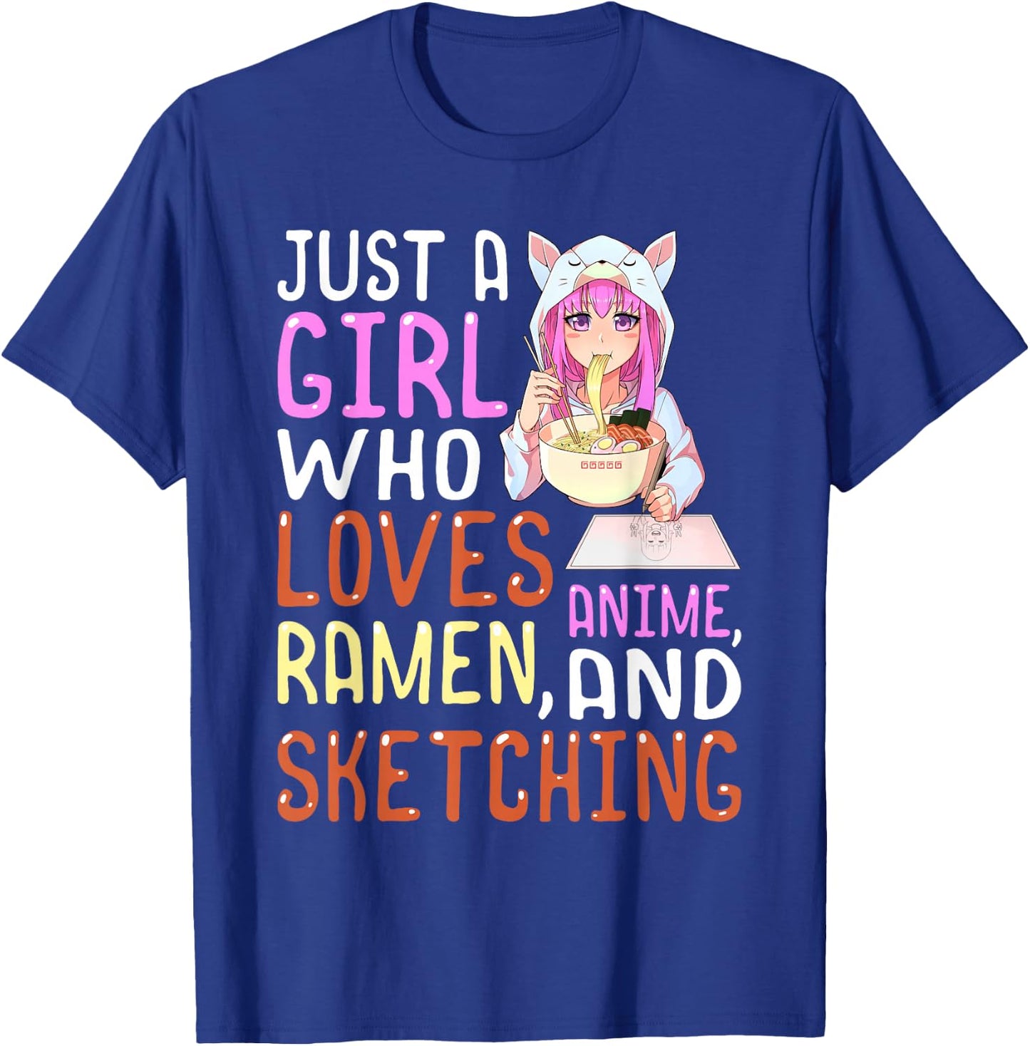 Girl Who Loves Anime Ramen and Sketching Kawaii Teen Girls Small T-Shirt - T-Shirt | Royal