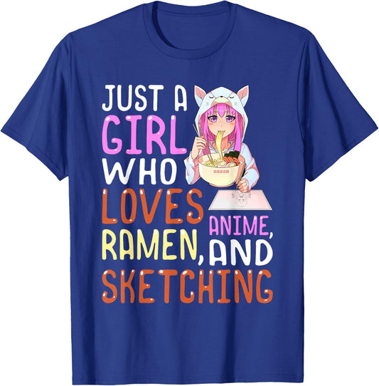 Girl Who Loves Anime Ramen and Sketching Kawaii Teen Girls Small T-Shirt - T-Shirt | Royal
