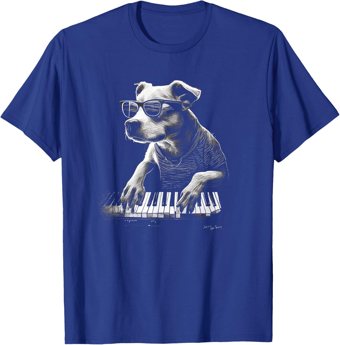 Funny Dog Playing Piano Graphic Men Women Boys Girls T-Shirt - T-Shirt | Royal
