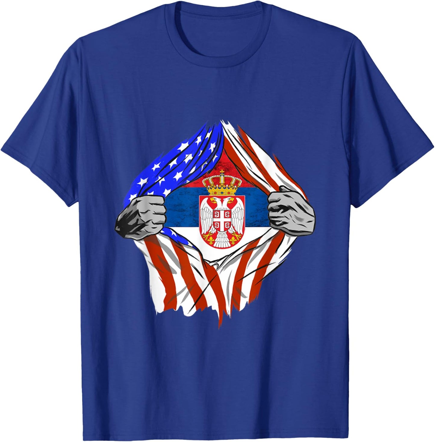 America Serbia Flag Chest Serbian Flag Serbian Roots Serbia T-Shirt - T-Shirt | Royal