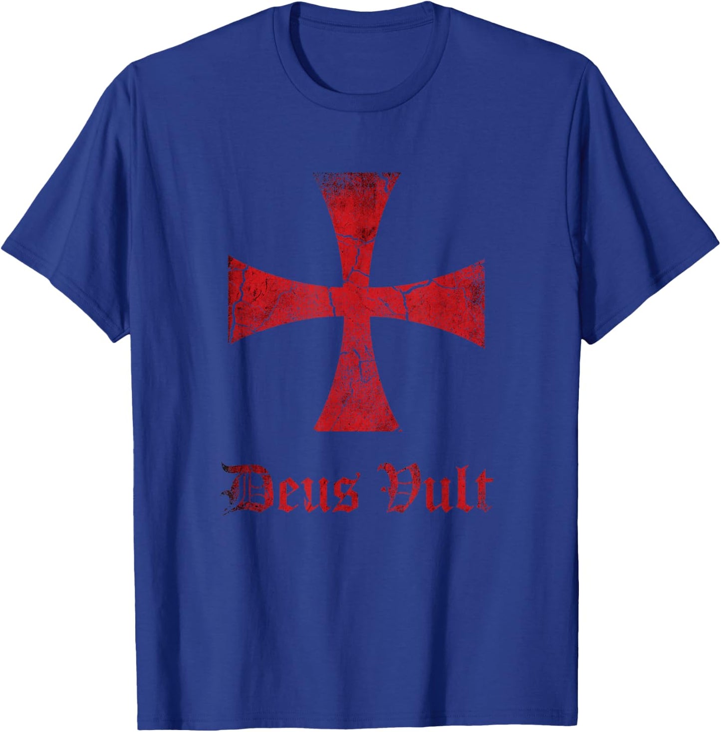 Distressed Deus Vult Knights Templar Cross, Crusader T-Shirt - T-Shirt | Royal