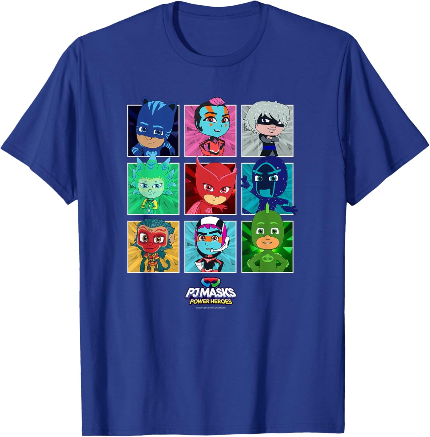 PJ Masks Group Shot Panel Characters Boxed Up T-Shirt - T-Shirt | Royal