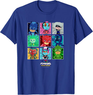 PJ Masks Group Shot Panel Characters Boxed Up T-Shirt - T-Shirt | Royal