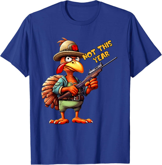 Thanksgiving Turkey With Gun Rifle Angry Holiday Bird Funny T-Shirt - T-Shirt | Royal