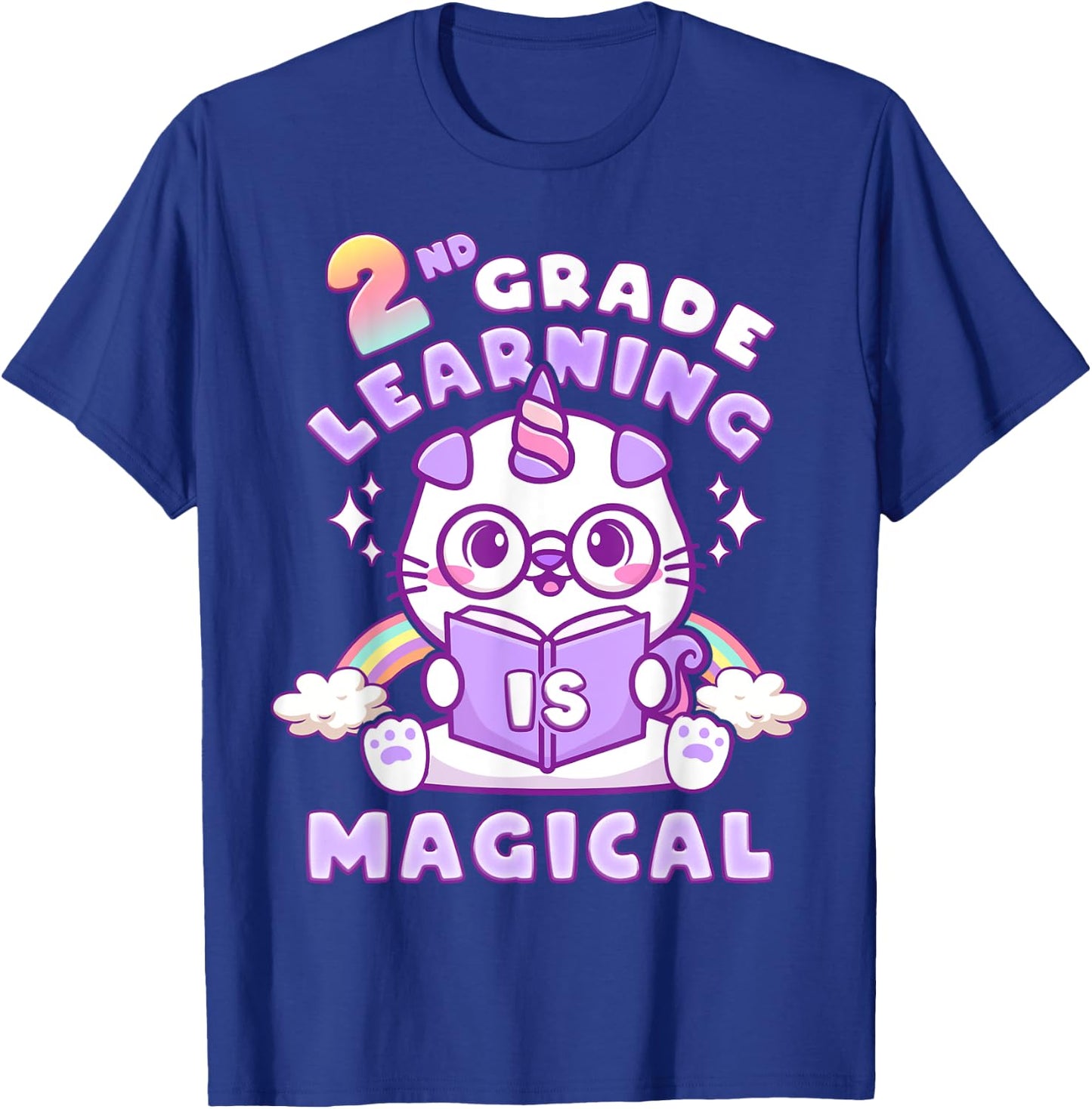 Back To School First Day of 2nd Grade Girl Unicorn Cat T-Shirt - T-Shirt | Royal