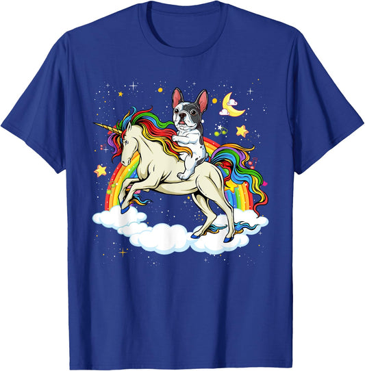Boston Terrier Riding Unicorn Gifts Boys Girls Kids Rainbow T-Shirt - T-Shirt | Royal