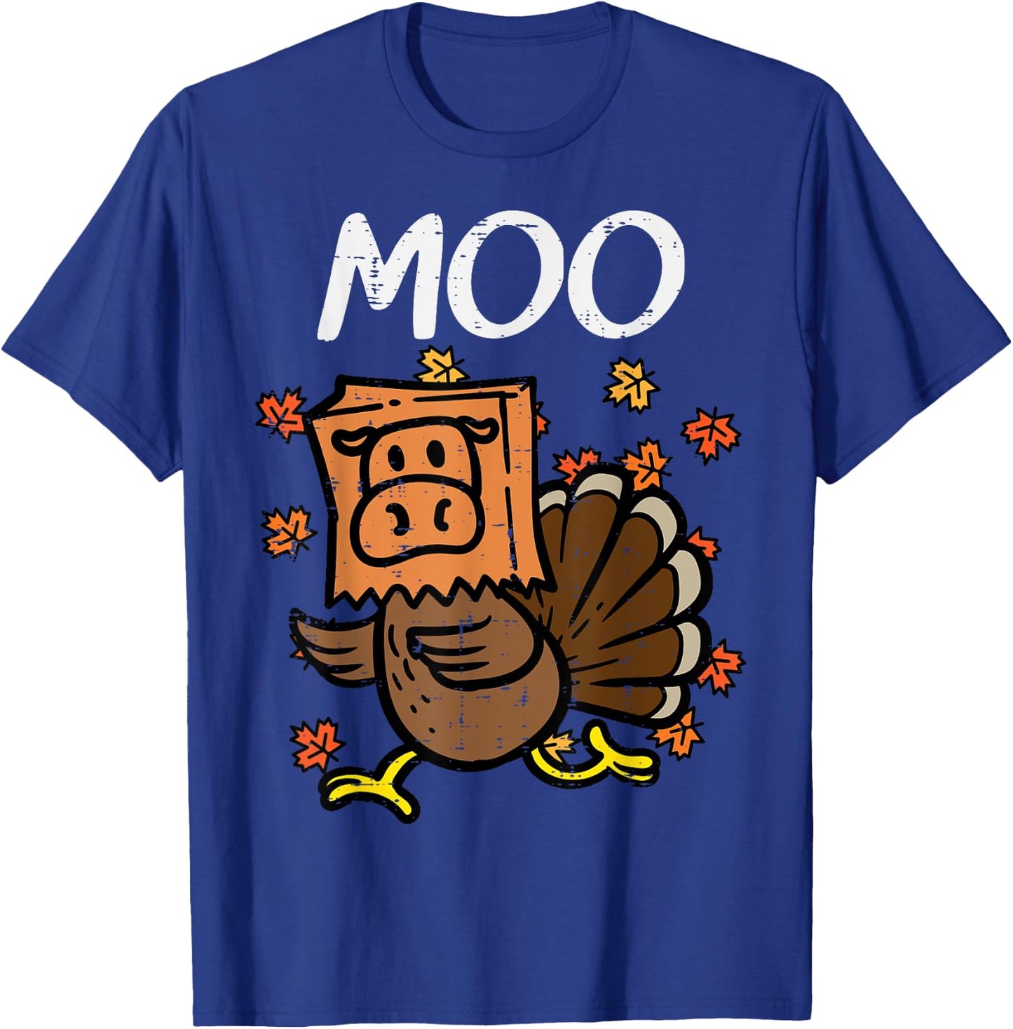 Thanksgiving Turkey Moo Cow Head Funny Fall Men Women Kids T-Shirt - T-Shirt | Royal
