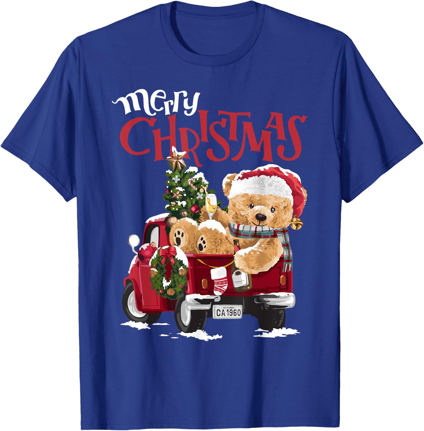 Teddy bear and Christmas tree in red truck T-Shirt - T-Shirt | Royal