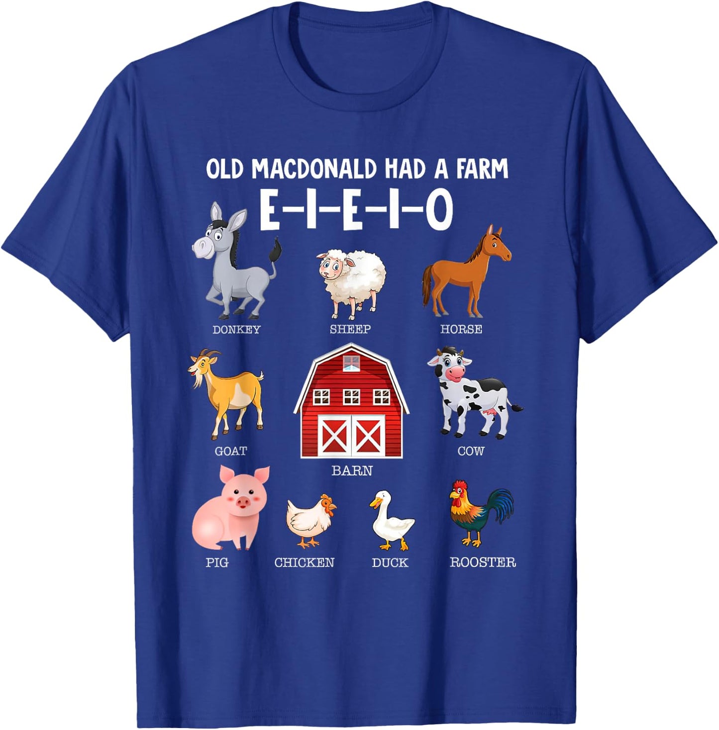 Toddler Kids Farm Animals Old MacDonald Had a Farm E-I-E-I-O T-Shirt - T-Shirt | Royal