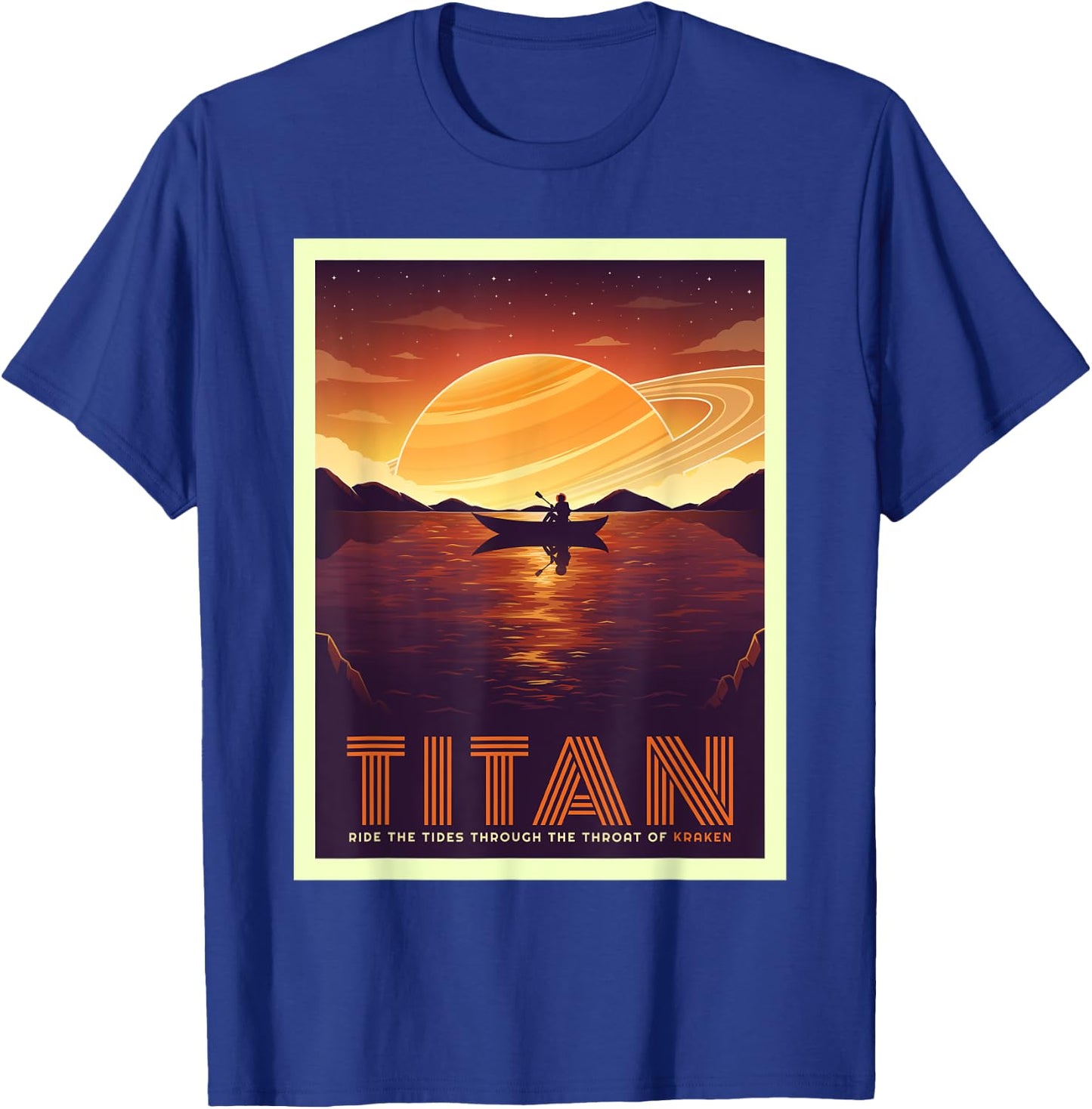 Retro Space Tourism Titan Kayak Saturn Kayaking T-Shirt - T-Shirt | Royal