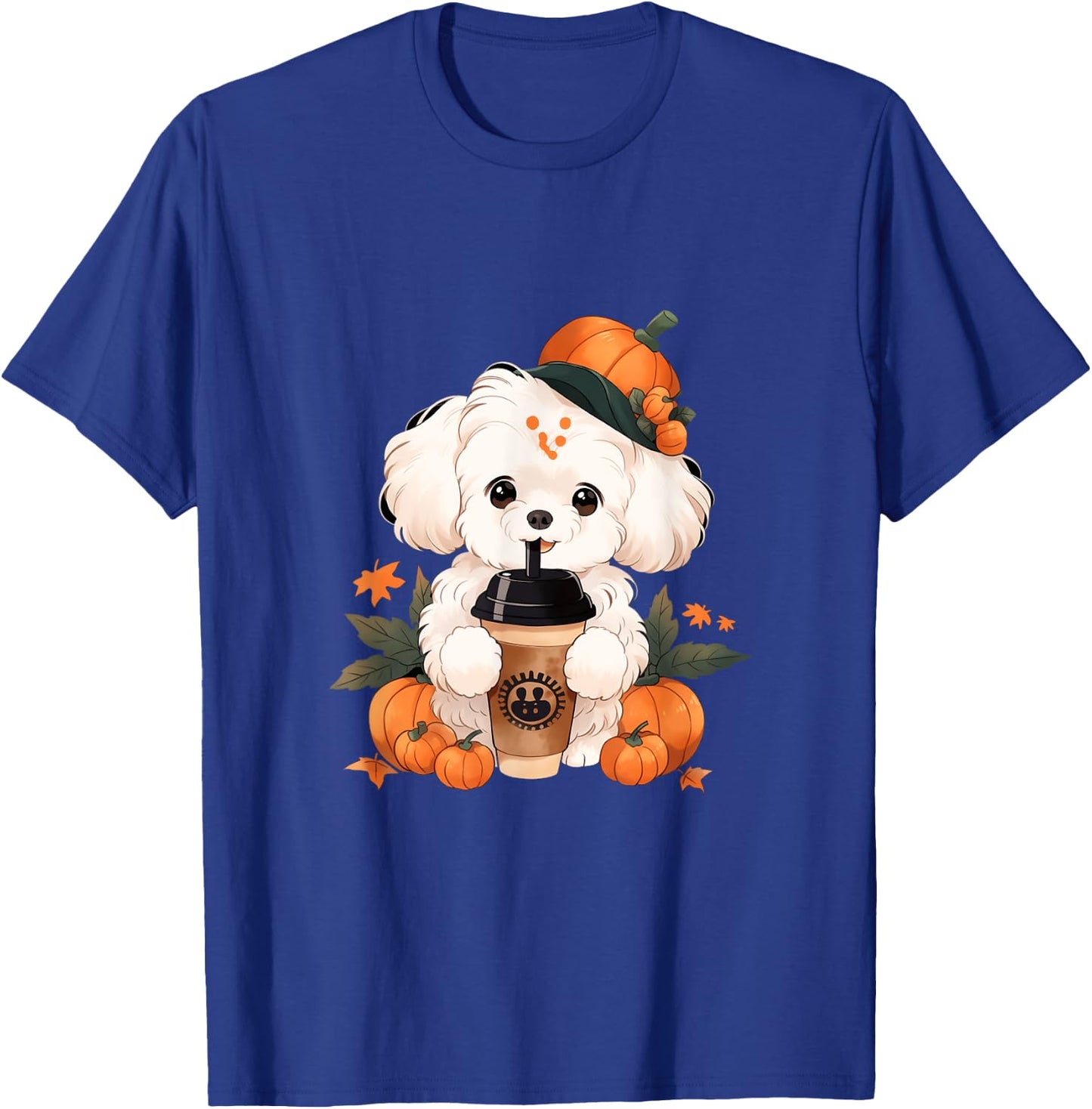 Bichon Frise Pumpkin Spice Latte Autumn Thanksgiving Halloween T-Shirt - T-Shirt | Royal