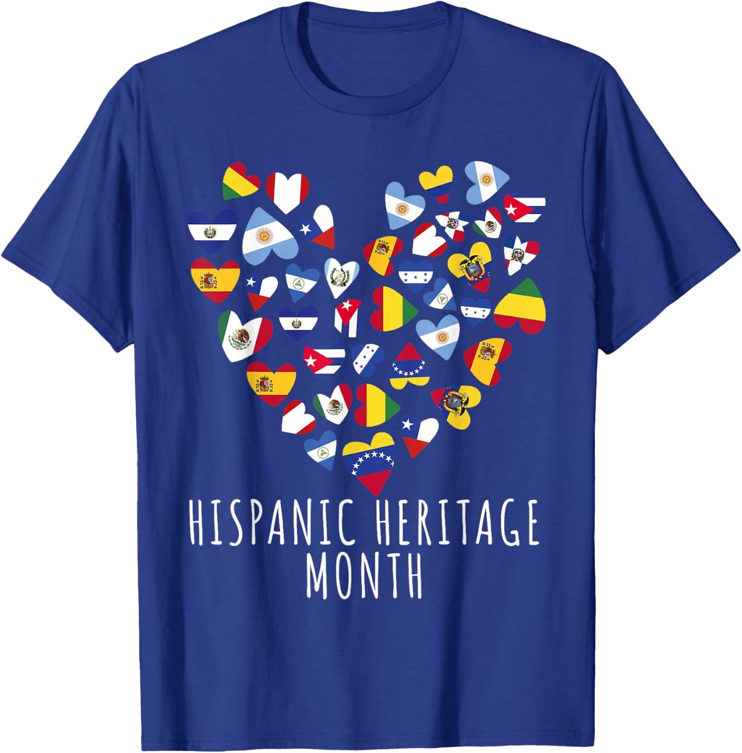 Hispanic Heritage Month all Countries Flags heart men women T-Shirt - T-Shirt | Royal