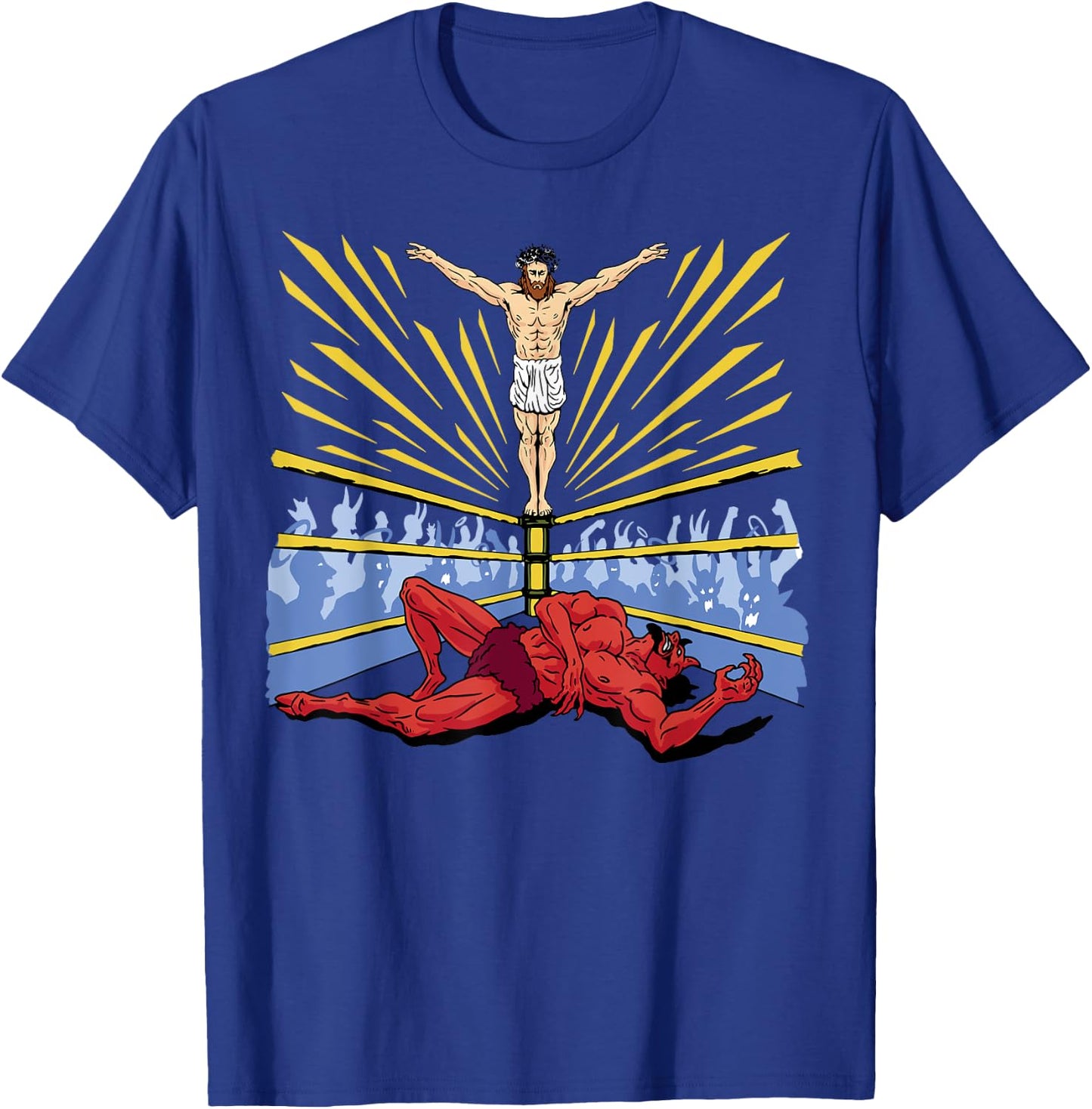 Jesus Wrestling Satan Religious Christian Funny T-Shirt - T-Shirt | Royal