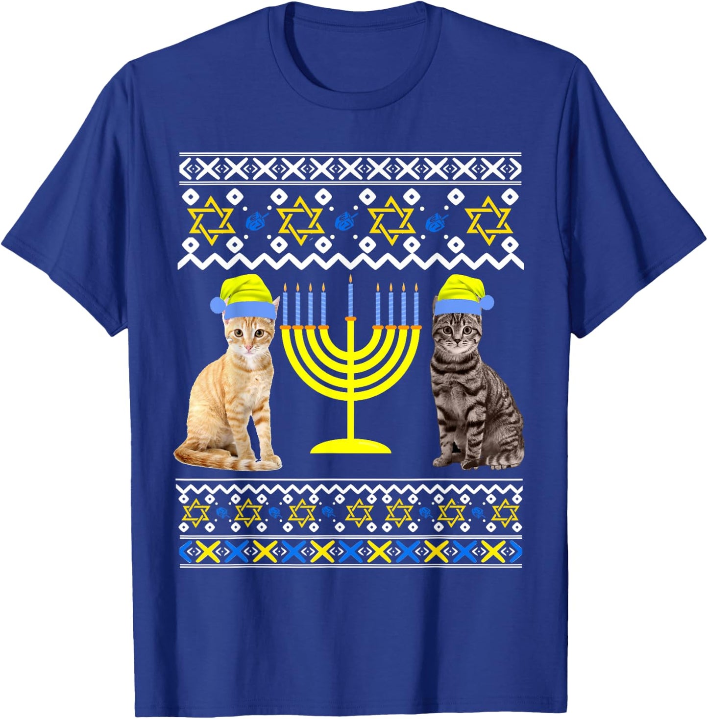 Cat With Menorah Hanukkah Chanukah Menorah Cat Sweater T-Shirt - T-Shirt | Royal