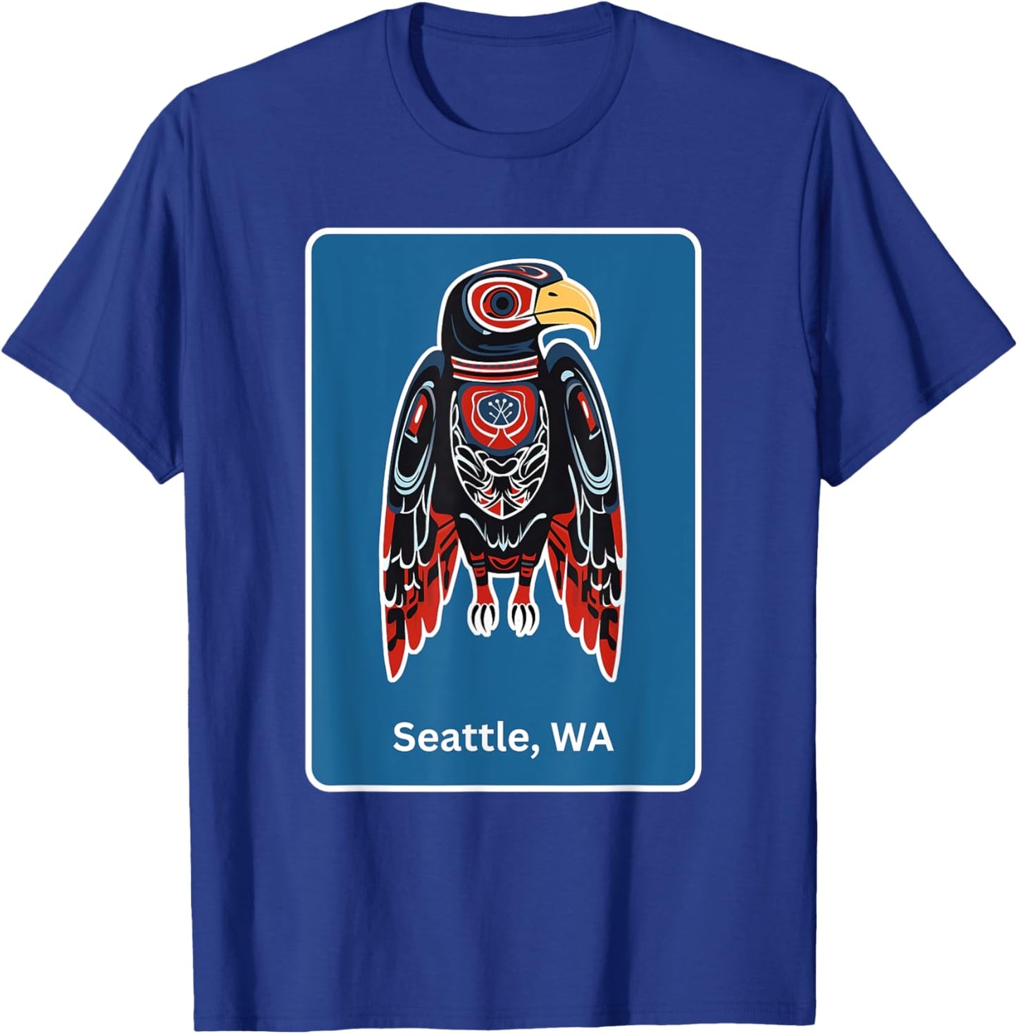Seattle, WA Hawk Native American Indian Tribal Style Art T-Shirt - T-Shirt | Royal