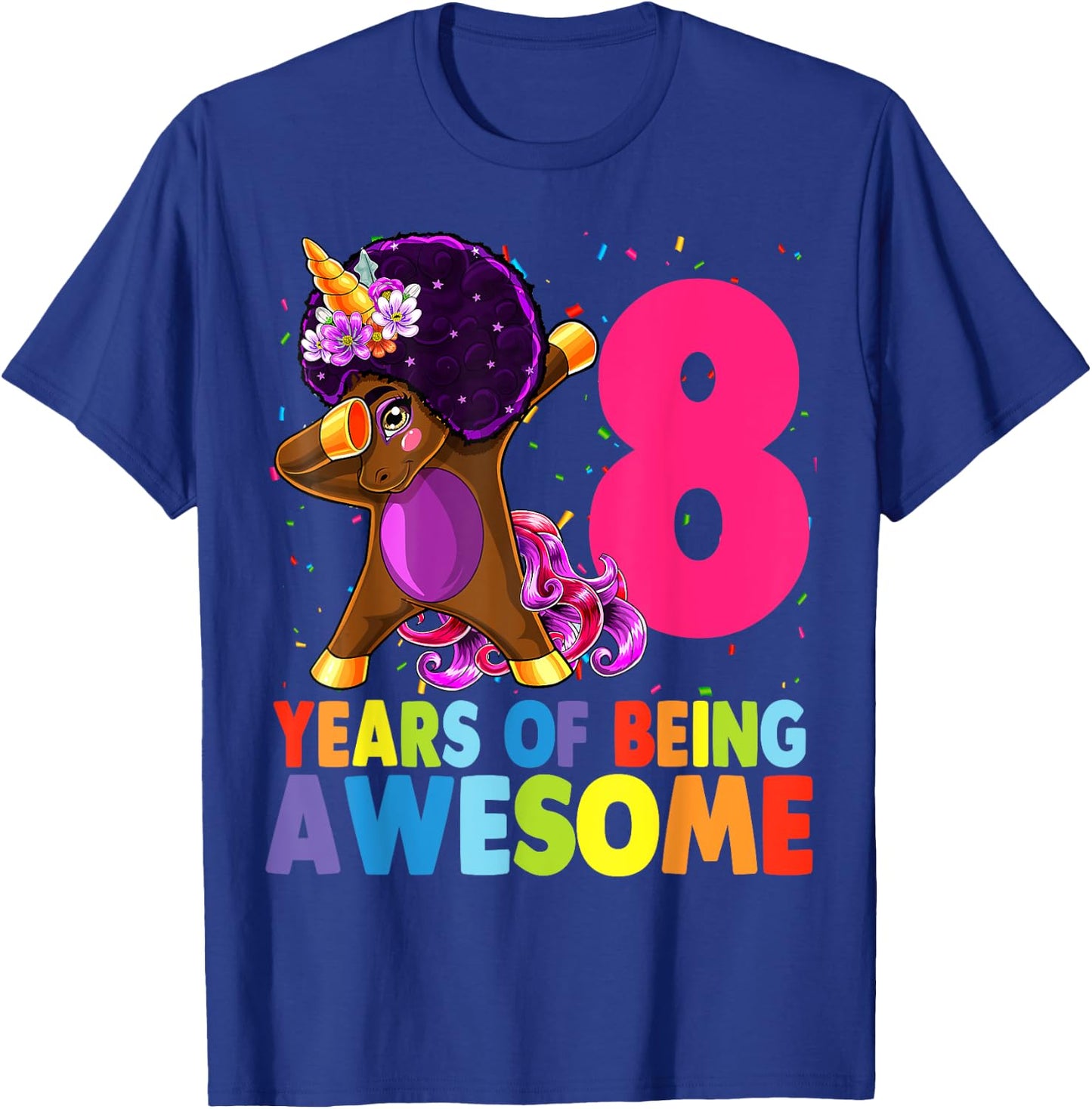 8th Birthday Dabbing Unicorn Afro Party Gift 8 Years Old T-Shirt - T-Shirt | Royal