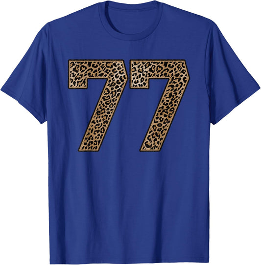 Leopard Number 77 Athlete Sports Jersey Supporter Fanwear T-Shirt - T-Shirt | Royal