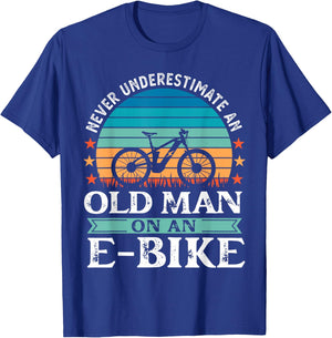 Old Man on an EBike Bicycle EMTB E-Bike Funny Retirement T-Shirt - T-Shirt | Royal