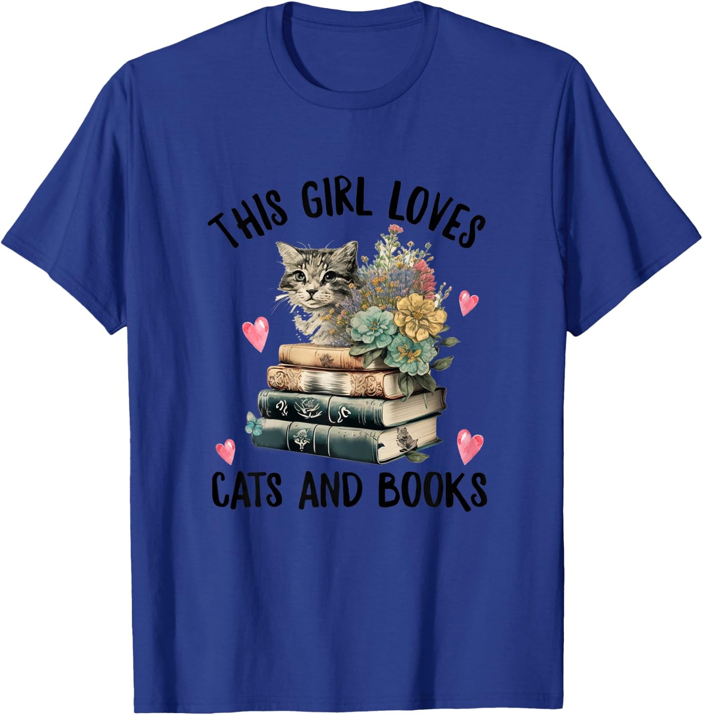 This Girl Loves Cats and Books Funny Cat Watercolor T-Shirt - T-Shirt | Royal