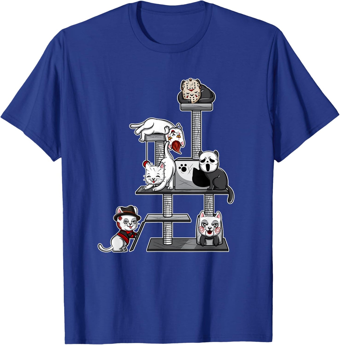 Funny Horror Movie Cats Playing On Cat Tree T-Shirt - T-Shirt | Royal