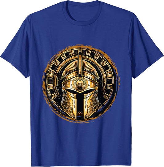 Golden Spartan Helmet | Gladiator Gym Spartans Warrior T-Shirt - T-Shirt | Royal