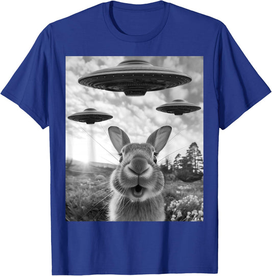 Rabbit Selfie with UFOs Vintage Alien Rabbit T-Shirt - T-Shirt | Royal