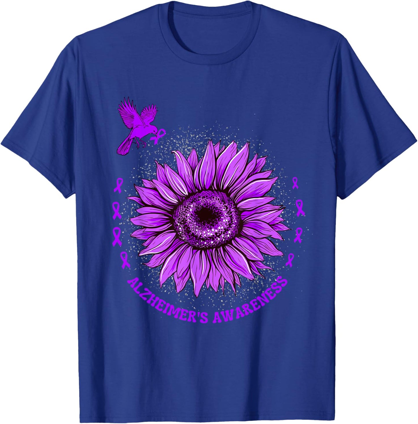 Alzheimer's Awareness Ribbon Purple Sunflower Ribbon Hope T-Shirt - T-Shirt | Royal