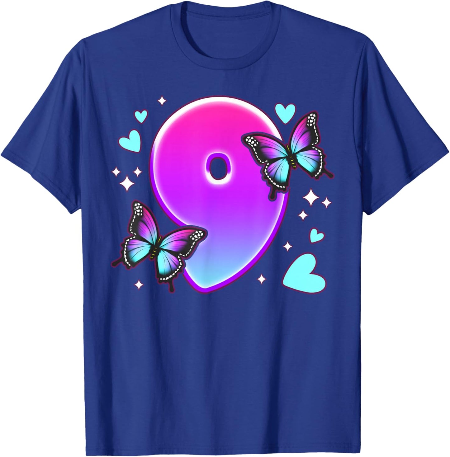 Birthday Girl 9 Years, Butterflies and Number 9 T-Shirt - T-Shirt | Royal