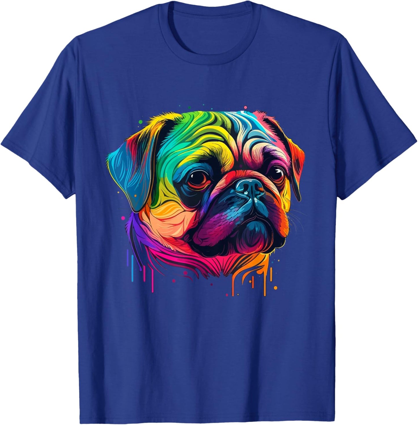 Pug Colorful Pop Art Splash Art Tie Dye Rainbow T-Shirt - T-Shirt | Royal