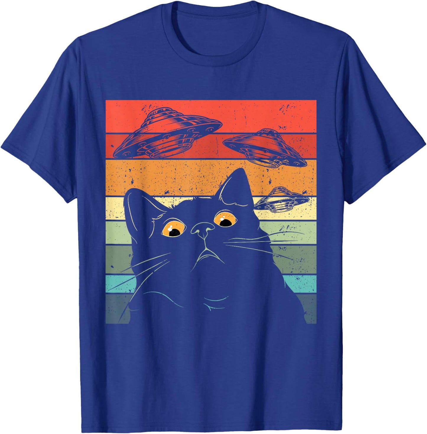 Funny Cat , Galaxy Cat Shirt Spaceship Alien Cat UFO T-Shirt - T-Shirt | Royal
