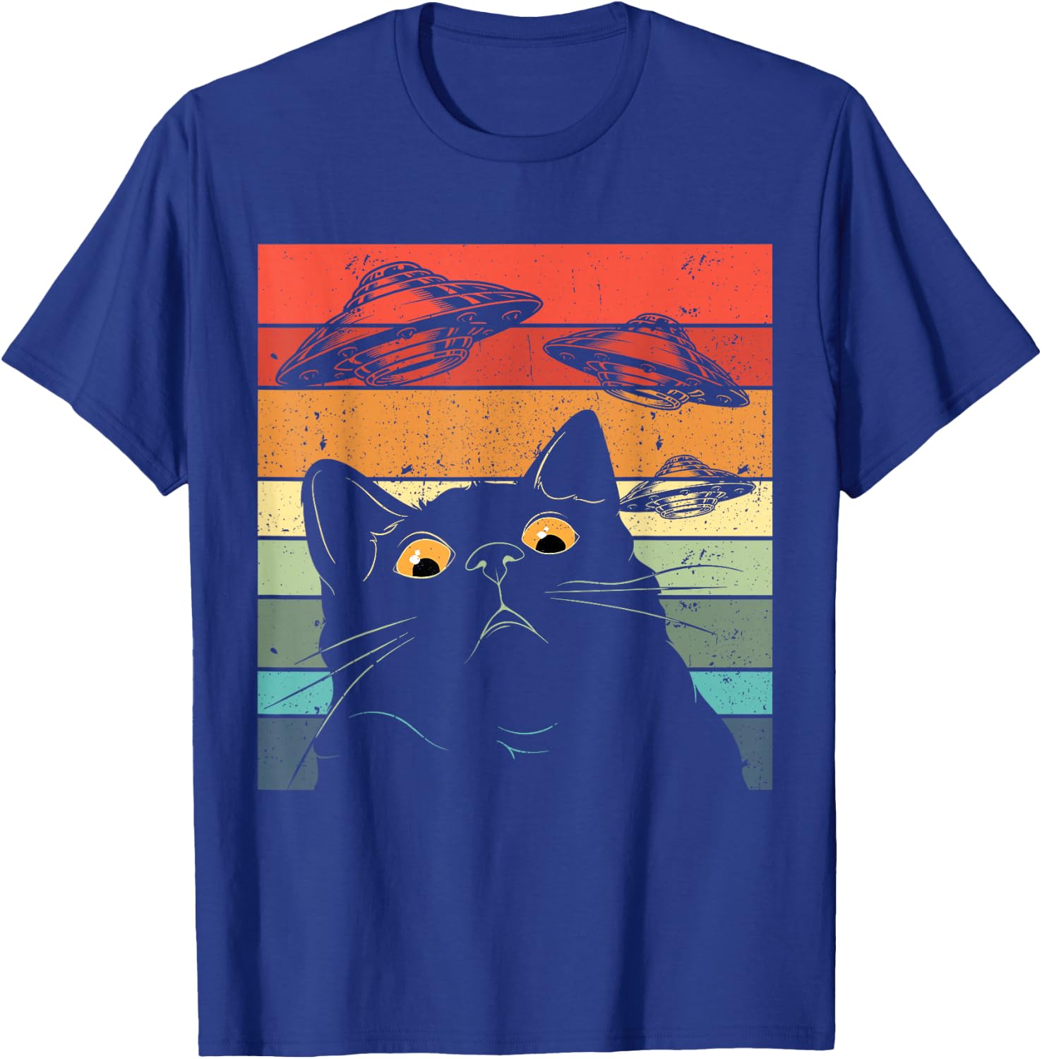 Funny Cat , Galaxy Cat Shirt Spaceship Alien Cat UFO T-Shirt - T-Shirt | Royal