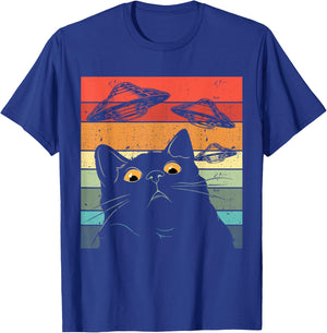 Funny Cat , Galaxy Cat Shirt Spaceship Alien Cat UFO T-Shirt - T-Shirt | Royal