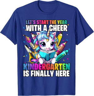Unicorn Kindergarten Back to School First Day of School Girl T-Shirt - T-Shirt | Royal