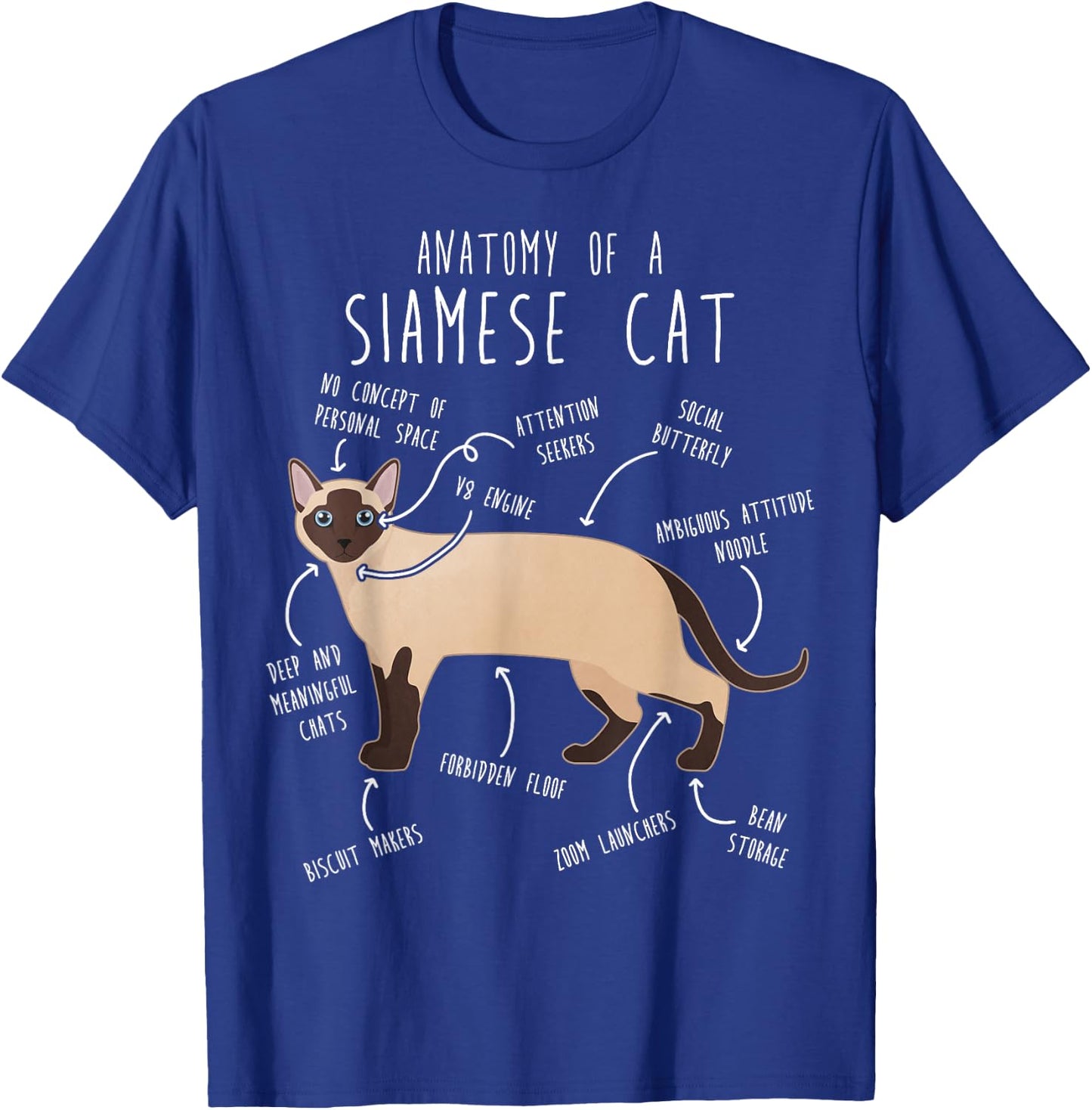 Siamese Cat Anatomy Funny Cute Pet Siamese Mom Dad Black Cat Women Kids T-Shirt - T-Shirt | Royal