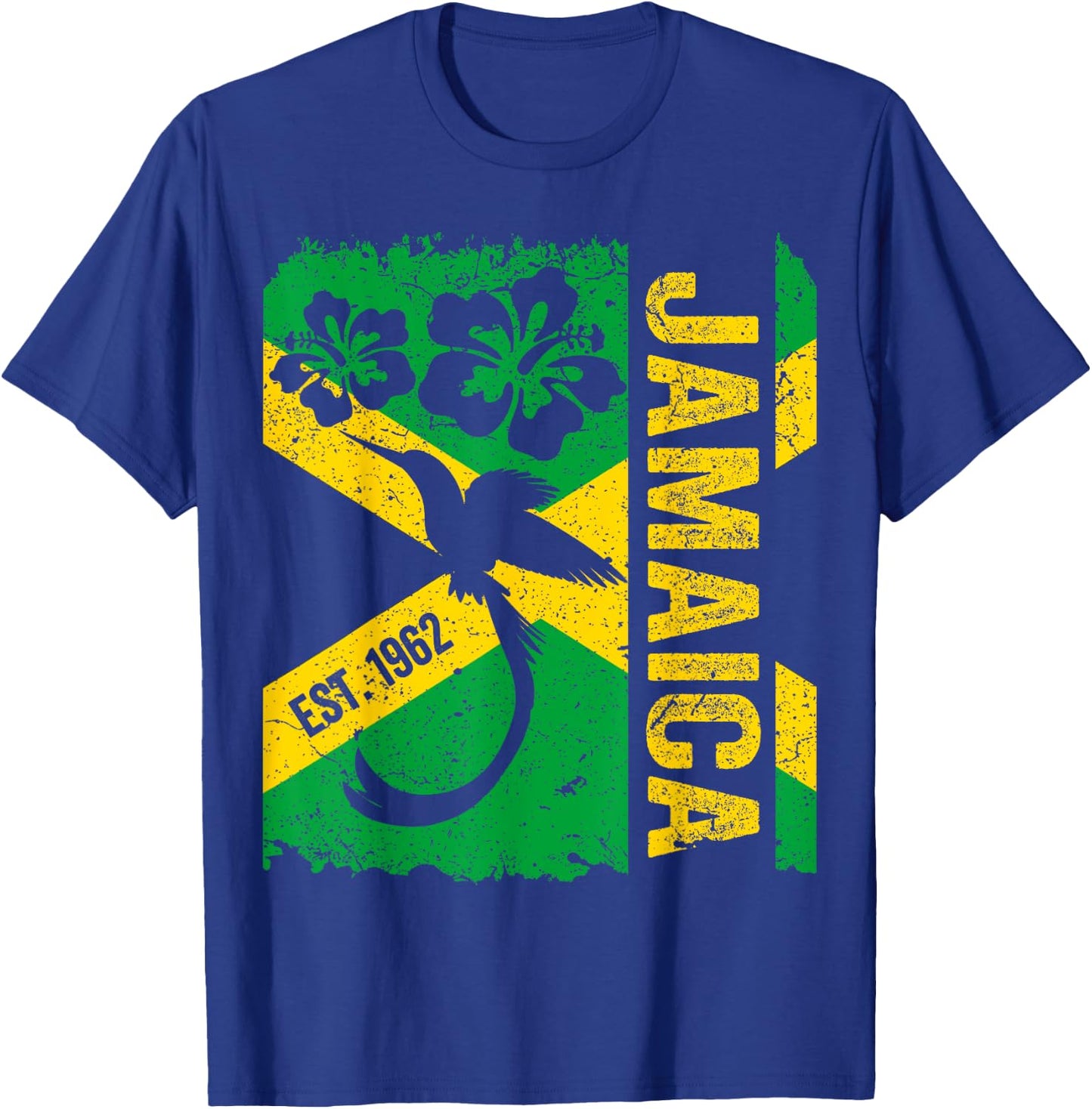 Jamaica Doctor Bird 1962 Independence Distress Jamaican Flag T-Shirt - T-Shirt | Royal