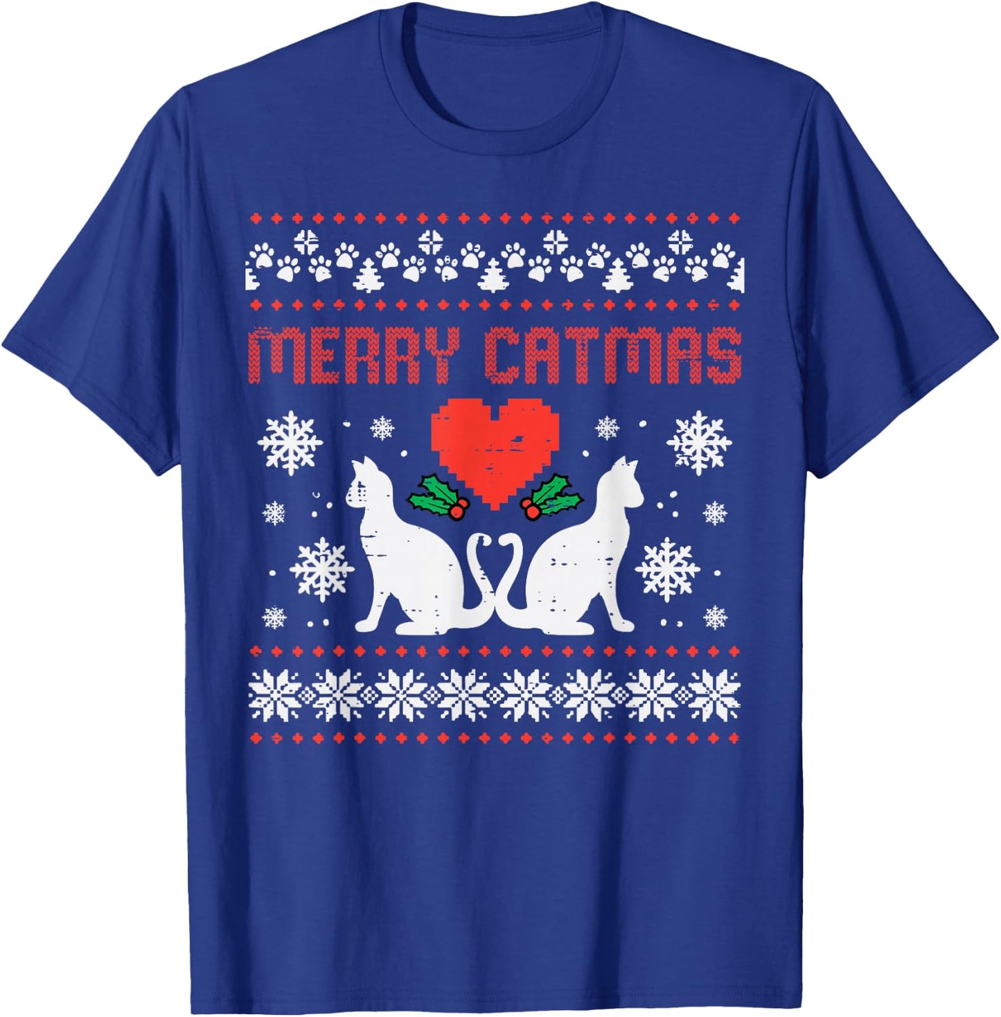Merry Catmas Cat Ugly Christmas Vintage Xmas Women Men Kids T-Shirt - T-Shirt | Royal