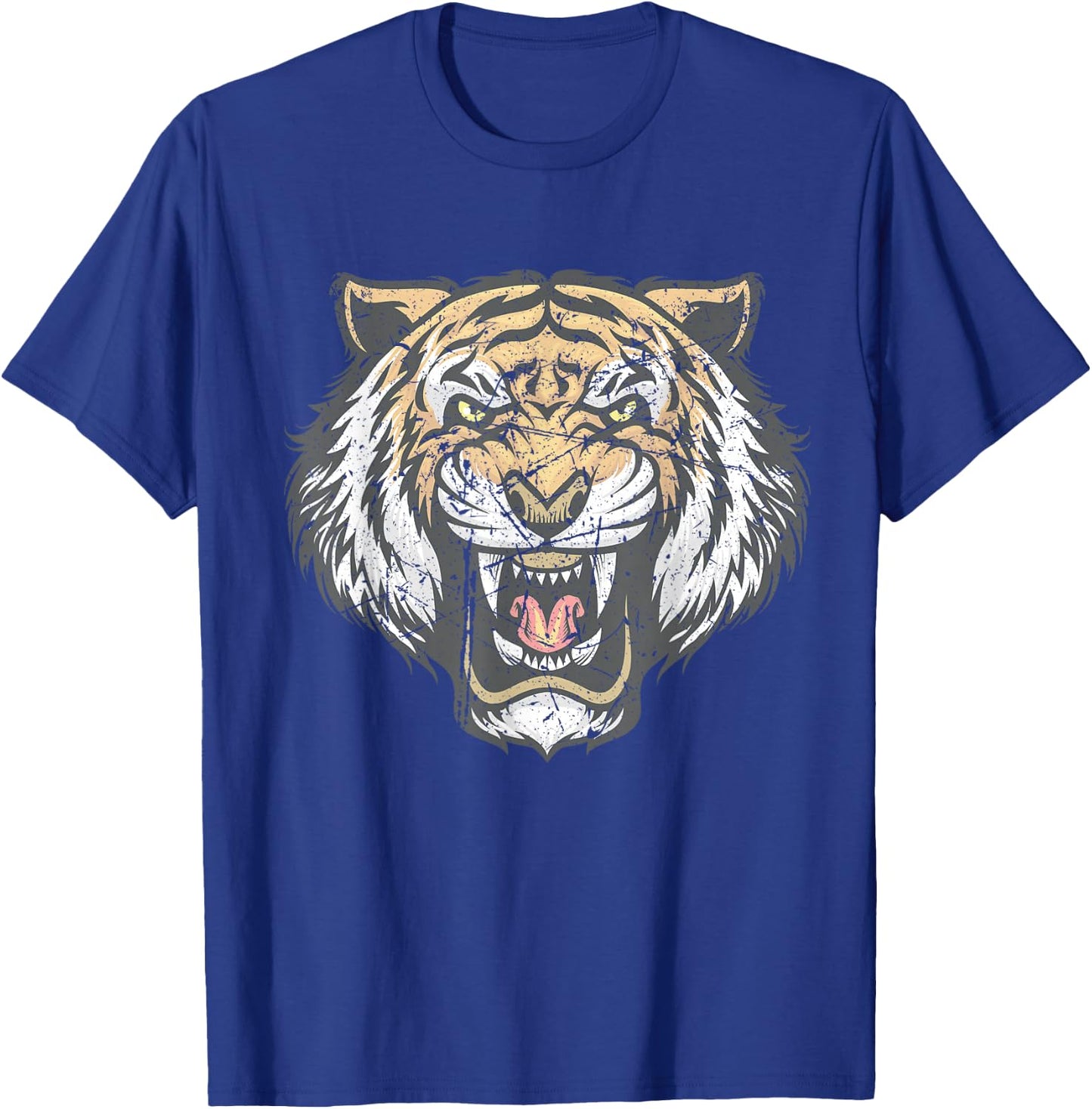 Tiger Head Face Distressed Wildlife Lover T-Shirt - T-Shirt | Royal